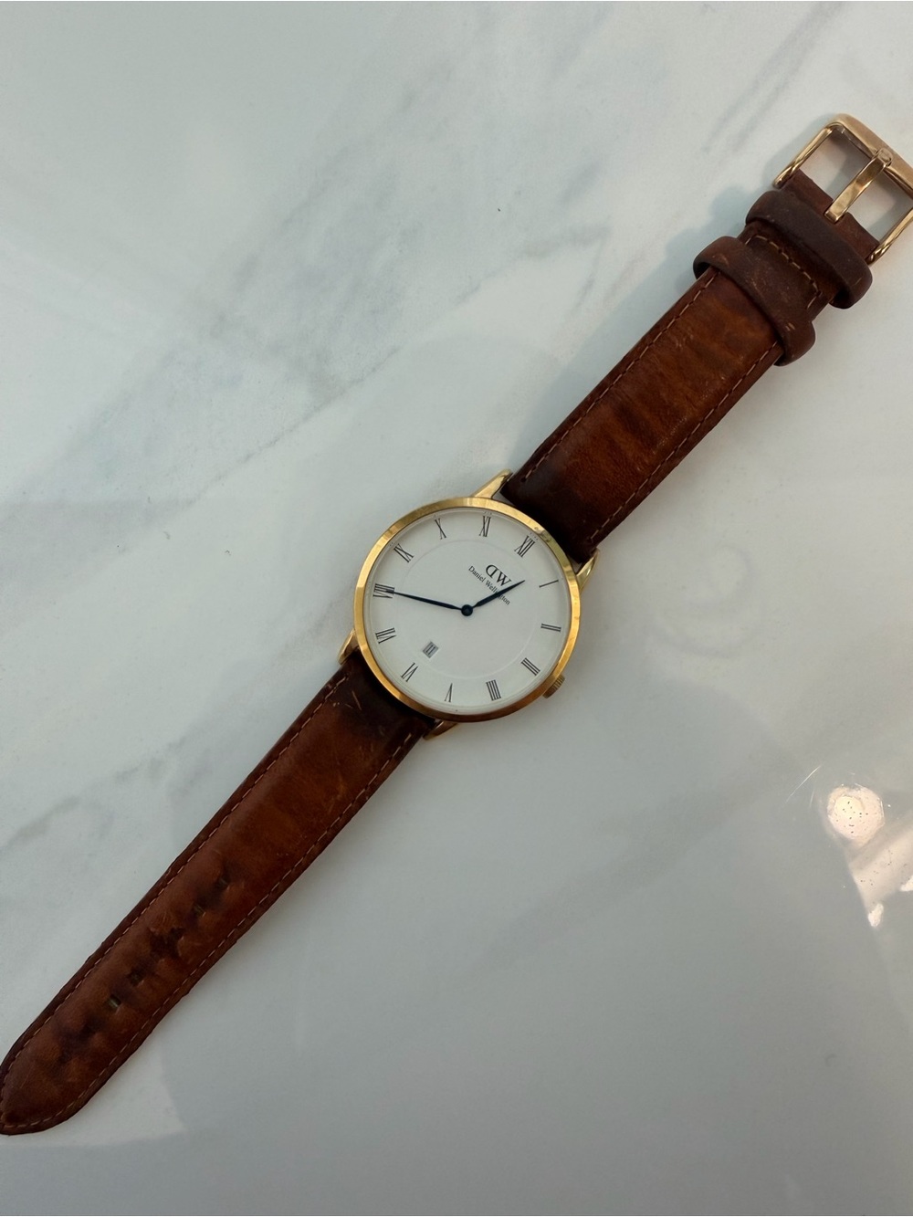 Daniel Wellington Brown Leather Strap Watch with Gold Case Back